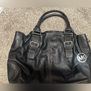 Michael Kors Black Leather Tote with Silver Accents
